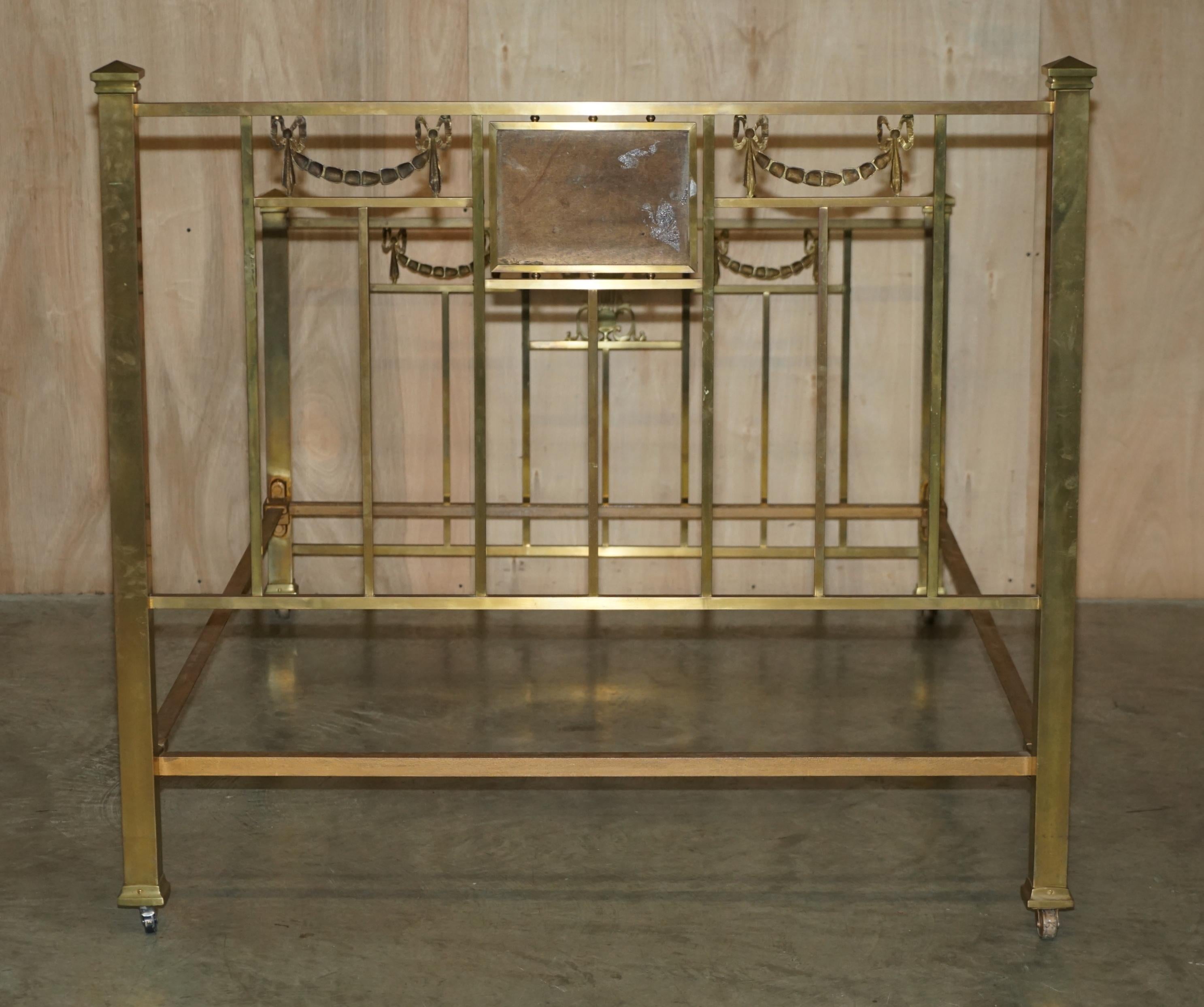Antique Victorian 1880 Solid Brass Bed Frame with Mother of Pearl Style Panel For Sale 9
