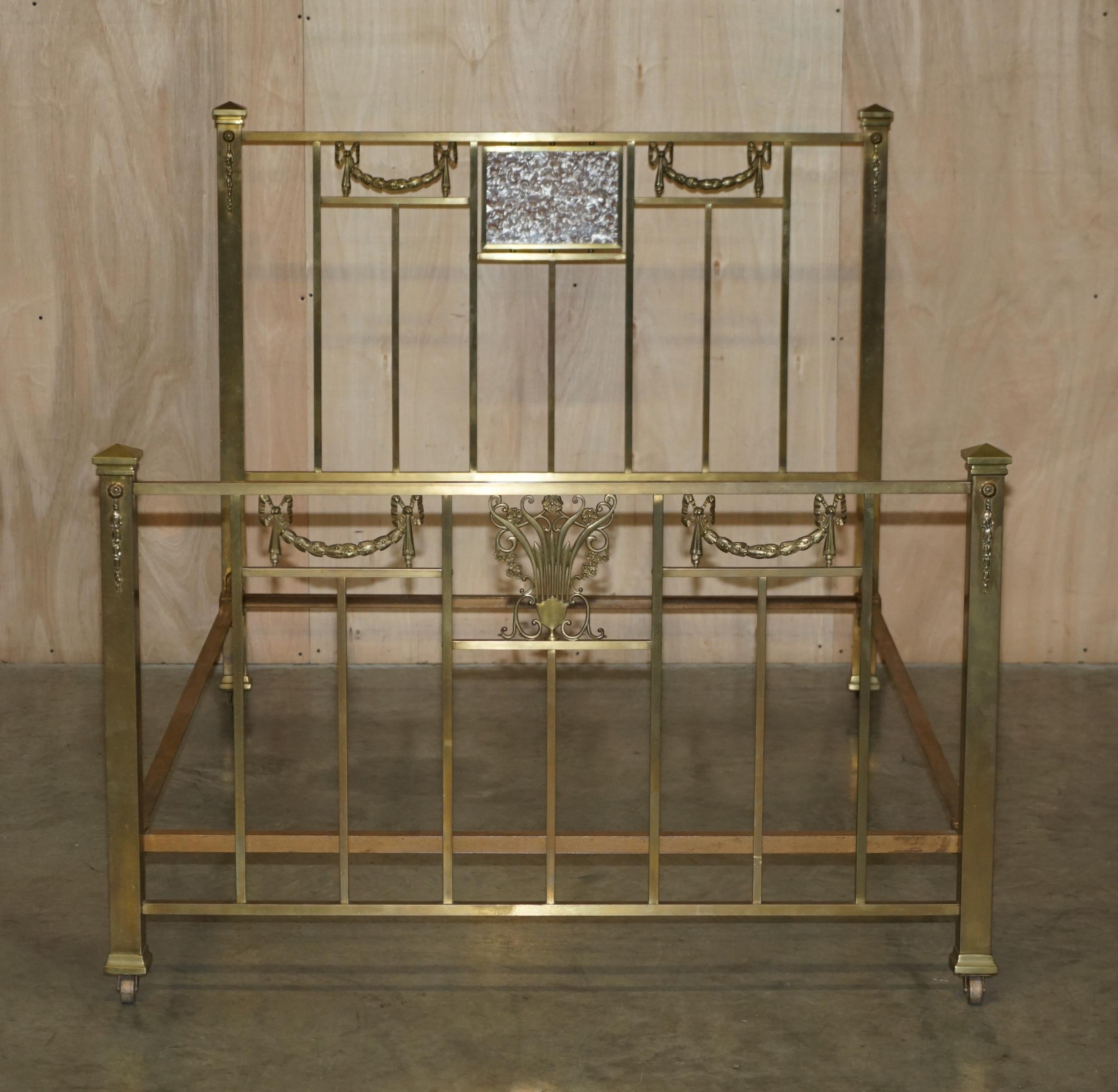 We are delighted to offer for sale this very rare original circa 1880 Victorian Brass double bed frame with Mother of Pearl style inset panel 

These beds are about as rare and collectable as they come, the frame is all original, it has