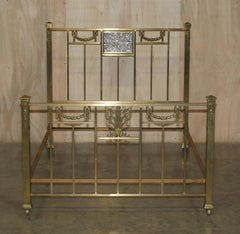 Antique Victorian 1880 Solid Brass Bed Frame with Mother of Pearl Style Panel