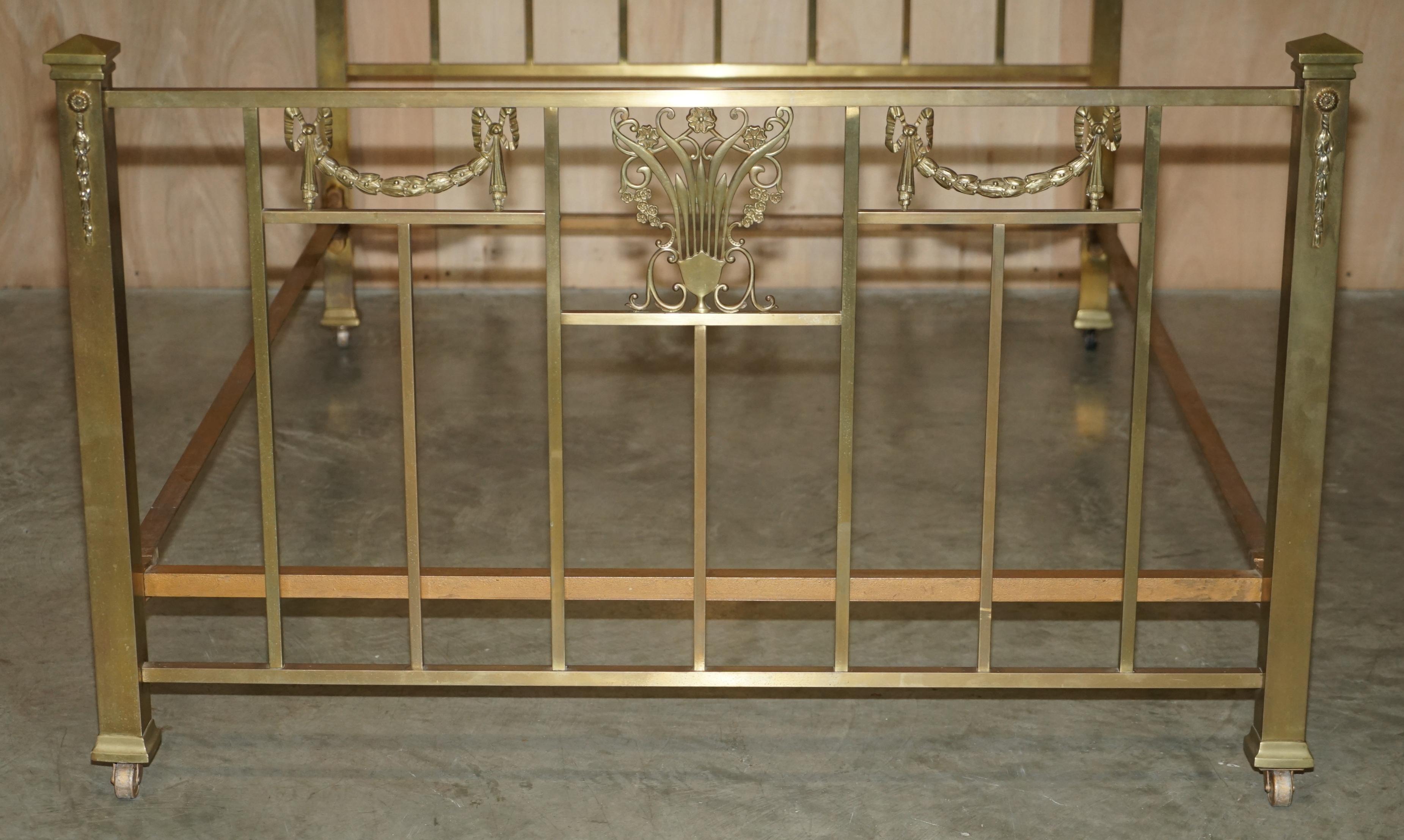 Late 19th Century Antique Victorian 1880 Solid Brass Bed Frame with Mother of Pearl Style Panel For Sale