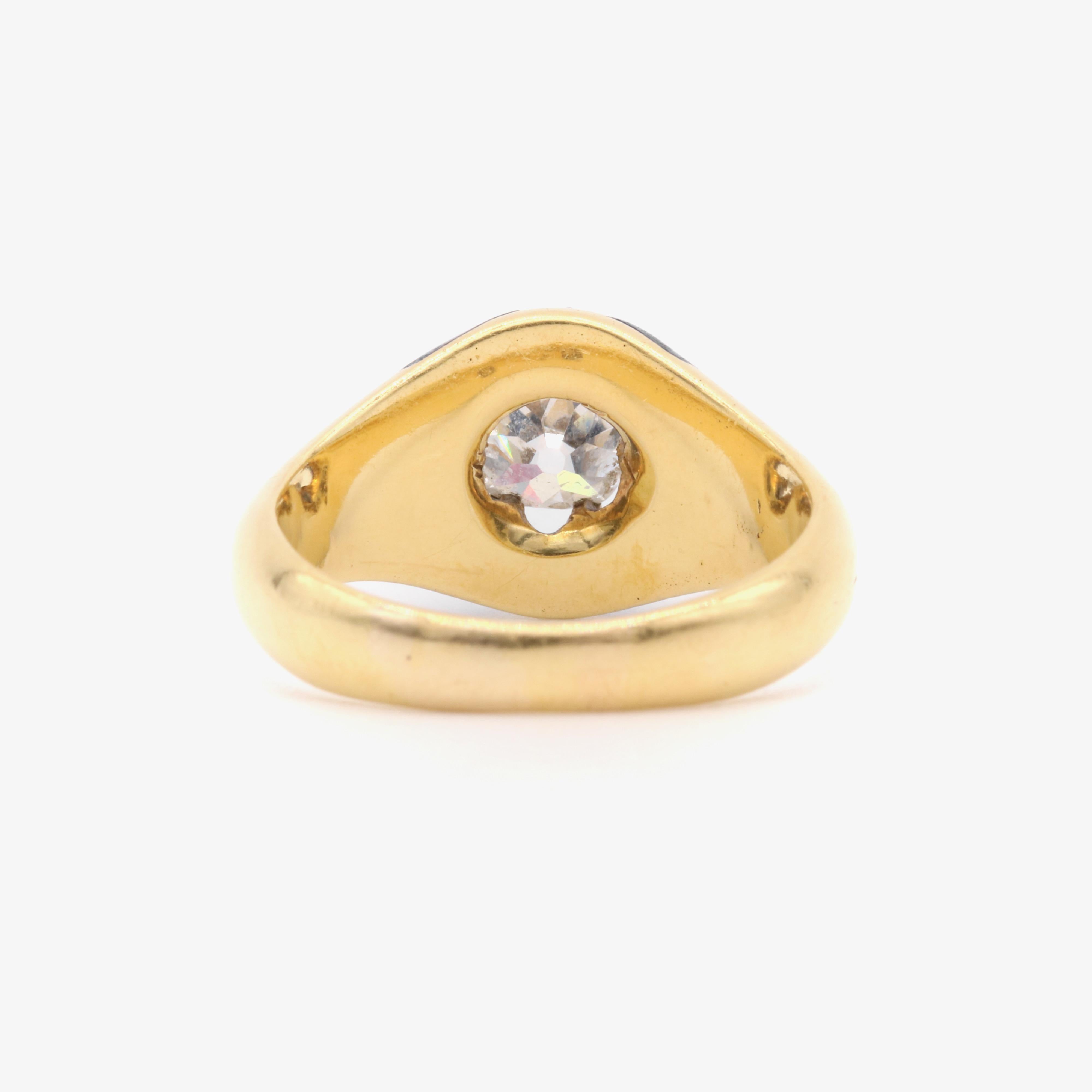 Antique Victorian 1880s 18K Gold Blue Enamel & 0.65ct Old Mine Cut Diamond Ring For Sale 1