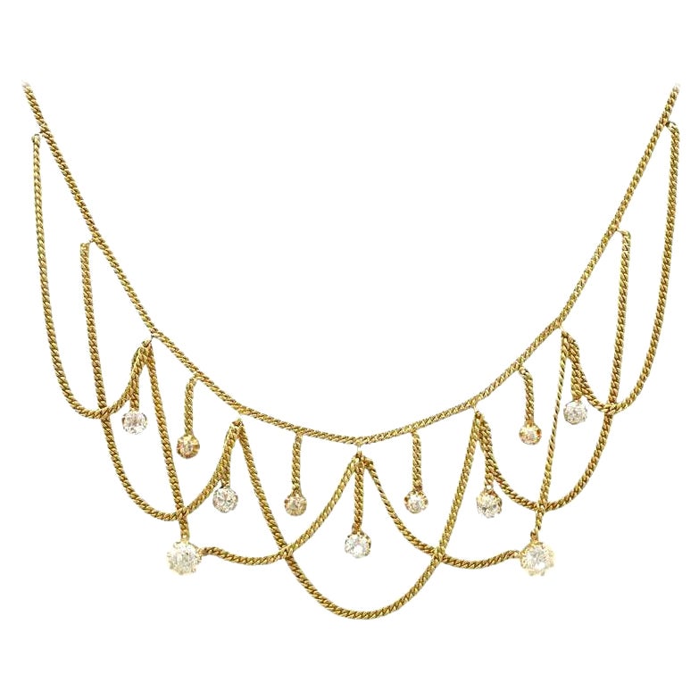 Antiguo collar victoriano de oro amarillo y diamantes de 2,50 quilates de la década de 1880