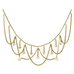 Antiguo collar victoriano de oro amarillo y diamantes de 2,50 quilates de la década de 1880