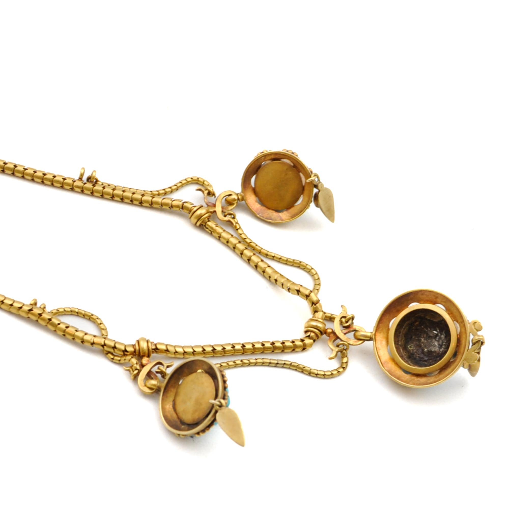 Antique Victorian 1880's Turquoise 18K Gold Necklace For Sale 5