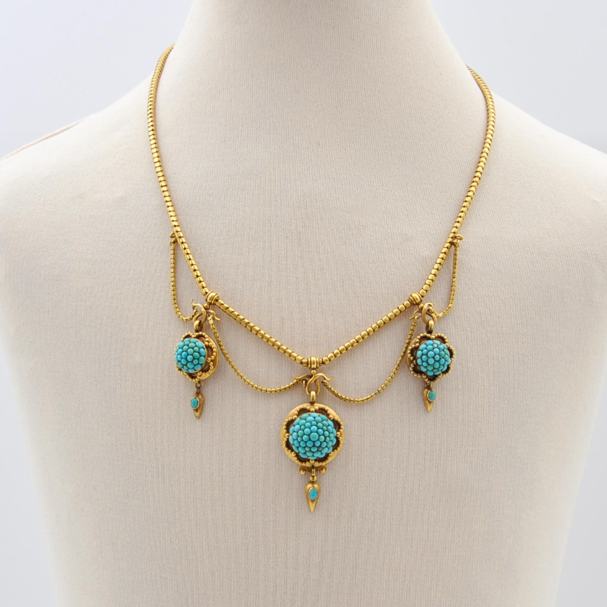 Antique Victorian 1880's Turquoise 18K Gold Necklace In Good Condition For Sale In Rotterdam, NL