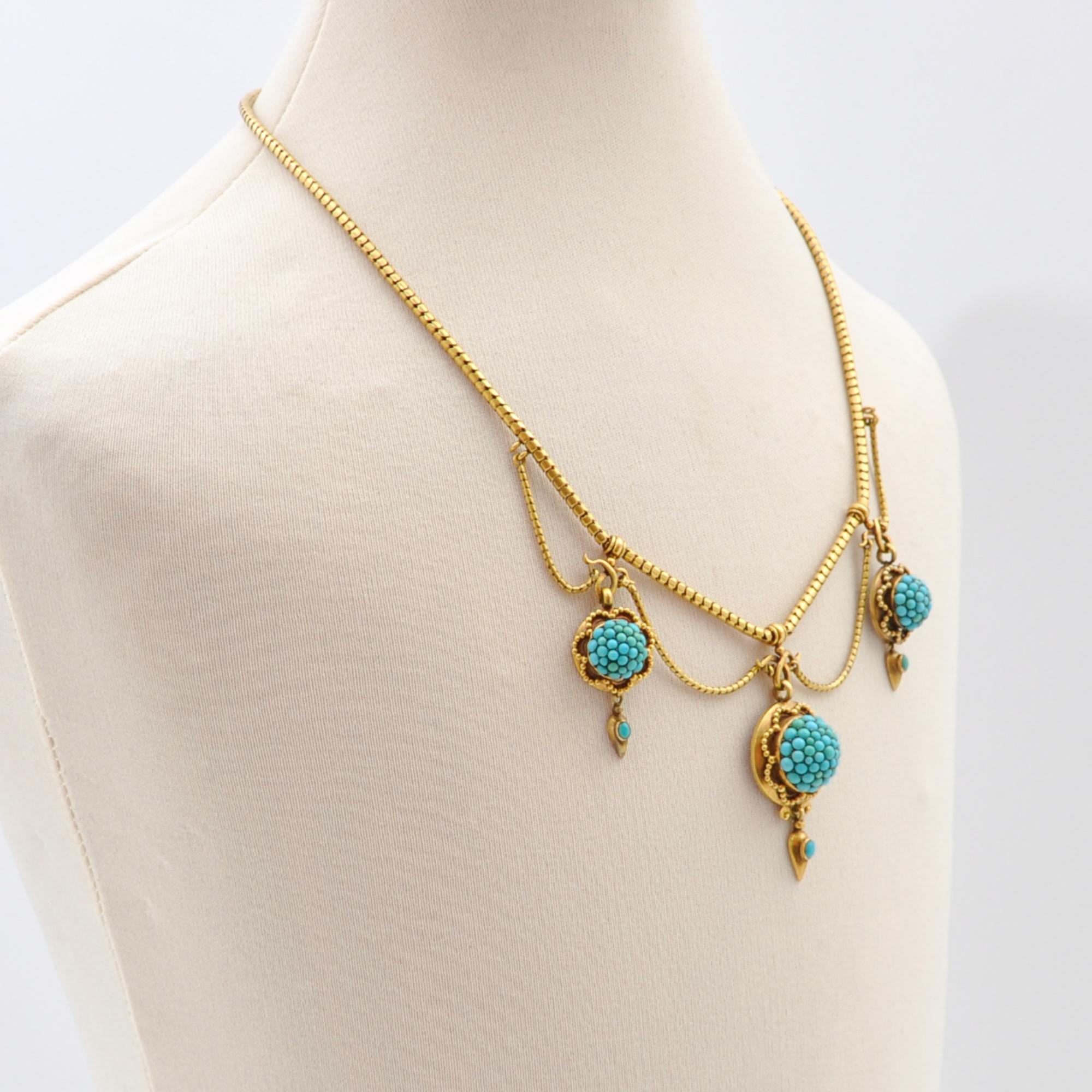 Women's Antique Victorian 1880's Turquoise 18K Gold Necklace For Sale