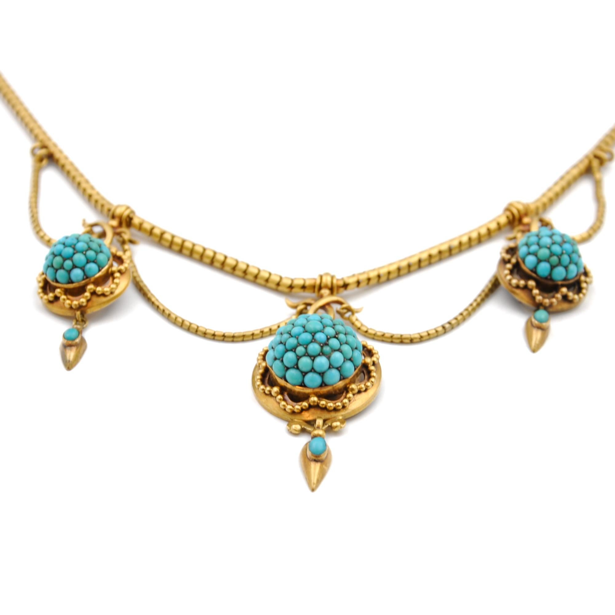 Antique Victorian 1880's Turquoise 18K Gold Necklace For Sale 3