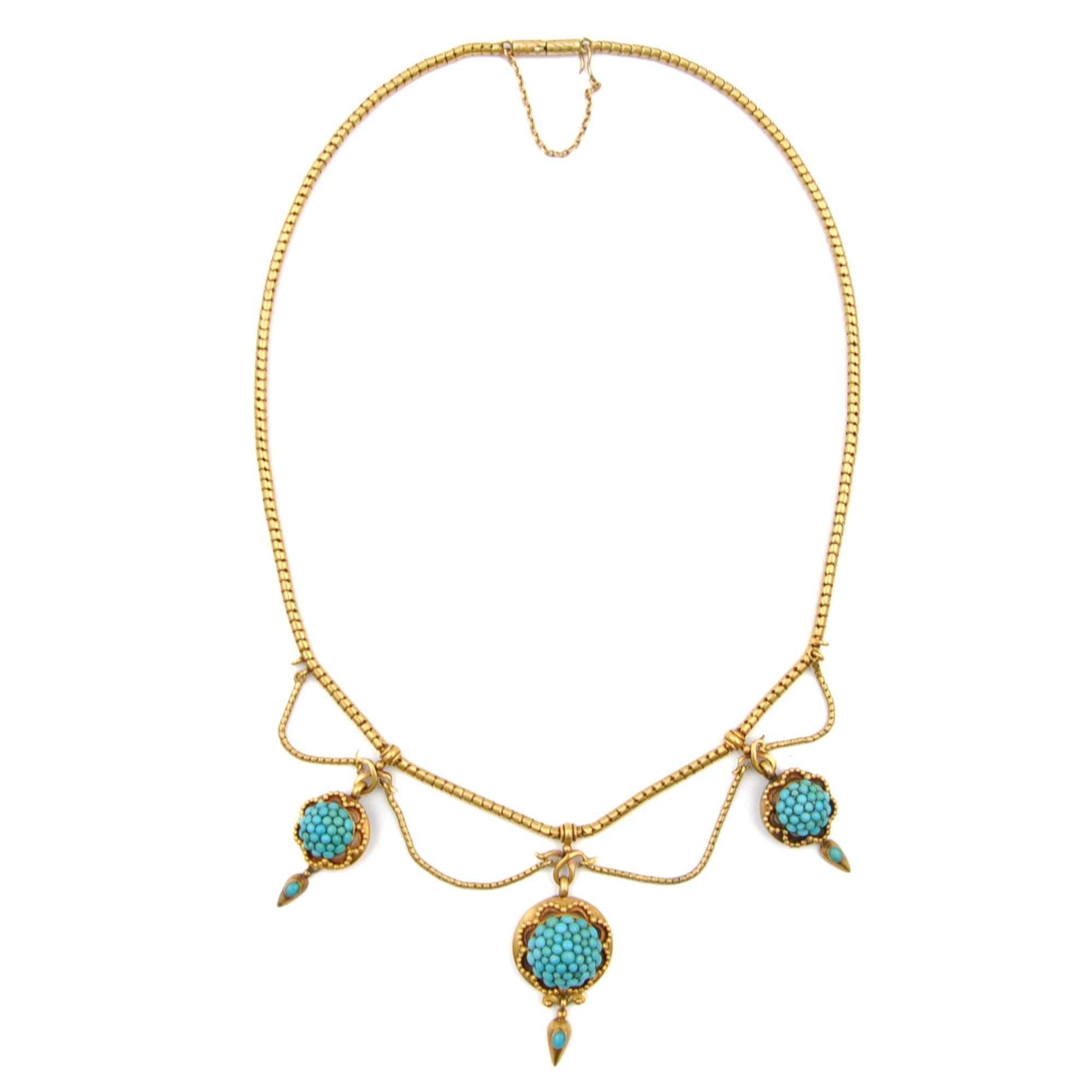 Antique Victorian 1880's Turquoise 18K Gold Necklace For Sale 4