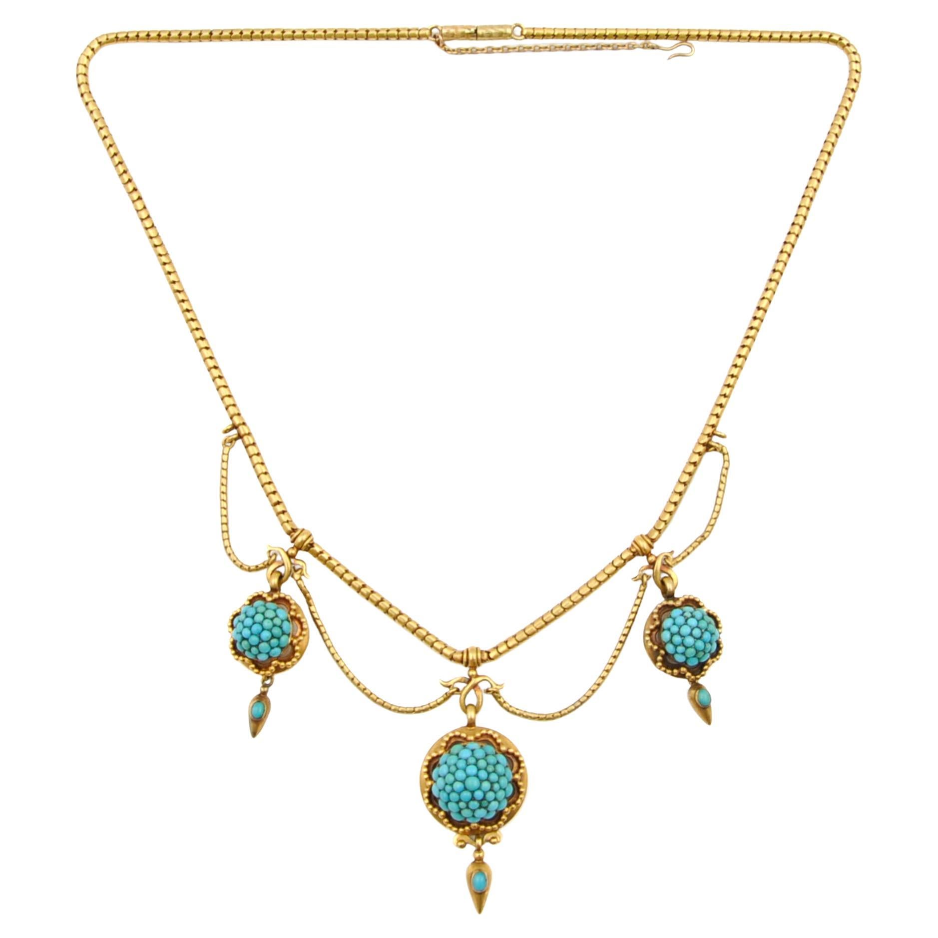 Antique Victorian 1880's Turquoise 18K Gold Necklace