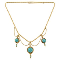 Antique Victorian 1880's Turquoise 18K Gold Necklace