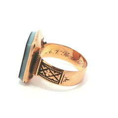 Antique Victorian 1881 10k Rosy Yellow Gold Carved Intaglio Hardstone Ring