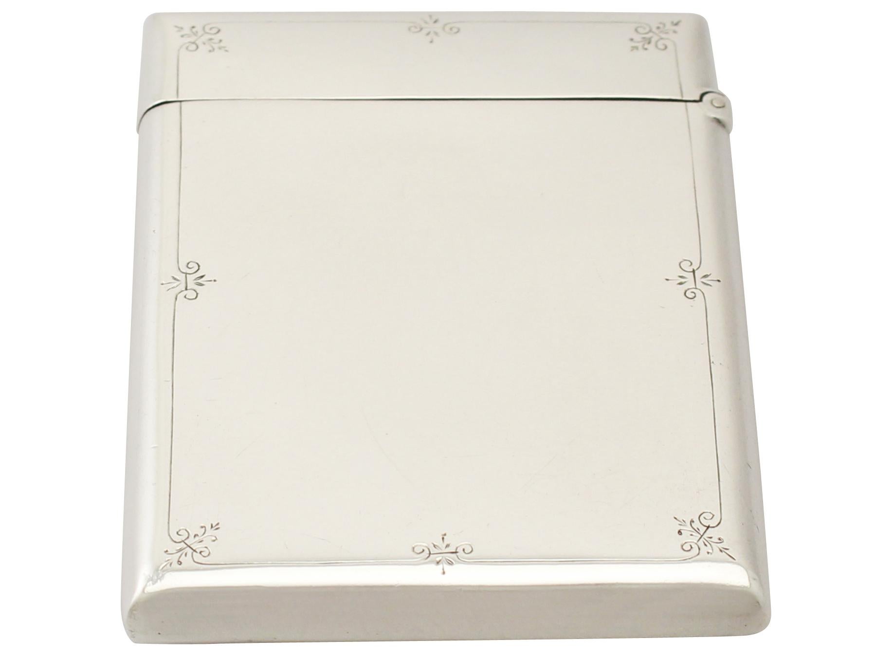 An exceptional, fine and impressive antique Victorian English sterling silver card case made in the Aesthetic style; an addition to our range of silver boxes and cases.

This exceptional antique sterling silver card case has a rectangular form