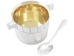 Antica ciotola e cucchiaio da battesimo in argento scozzese vittoriano del 1883