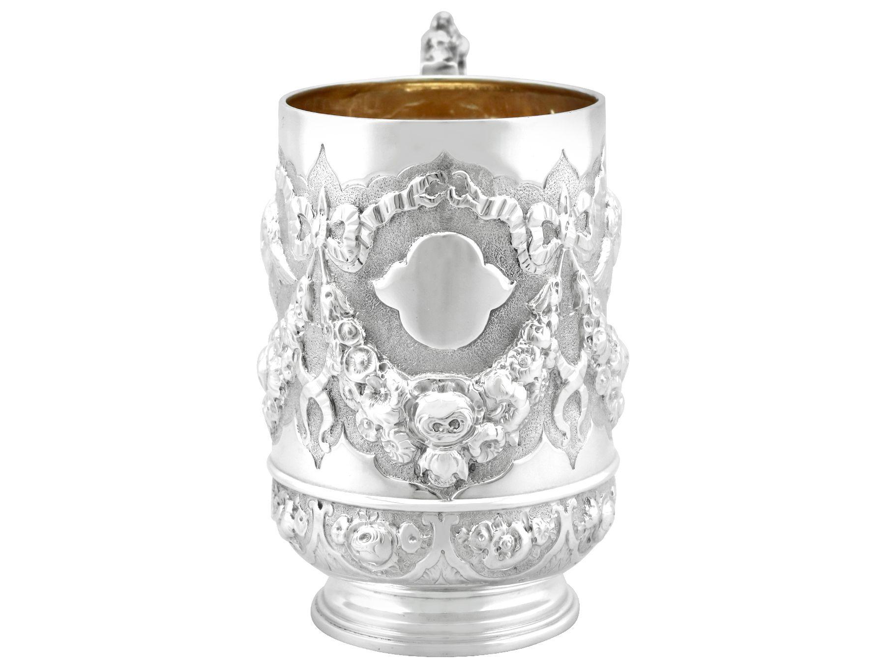 English Antique Victorian 1886 Sterling Silver Christening Mug For Sale