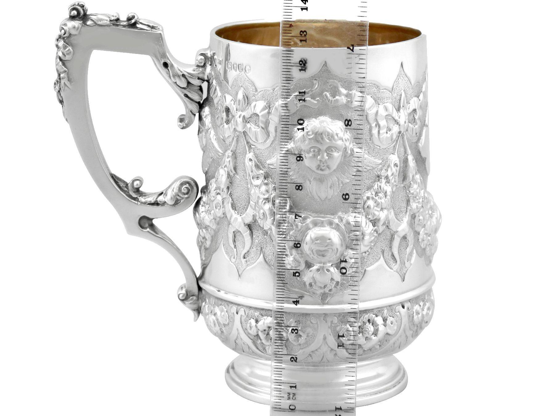 Antique Victorian 1886 Sterling Silver Christening Mug For Sale 5