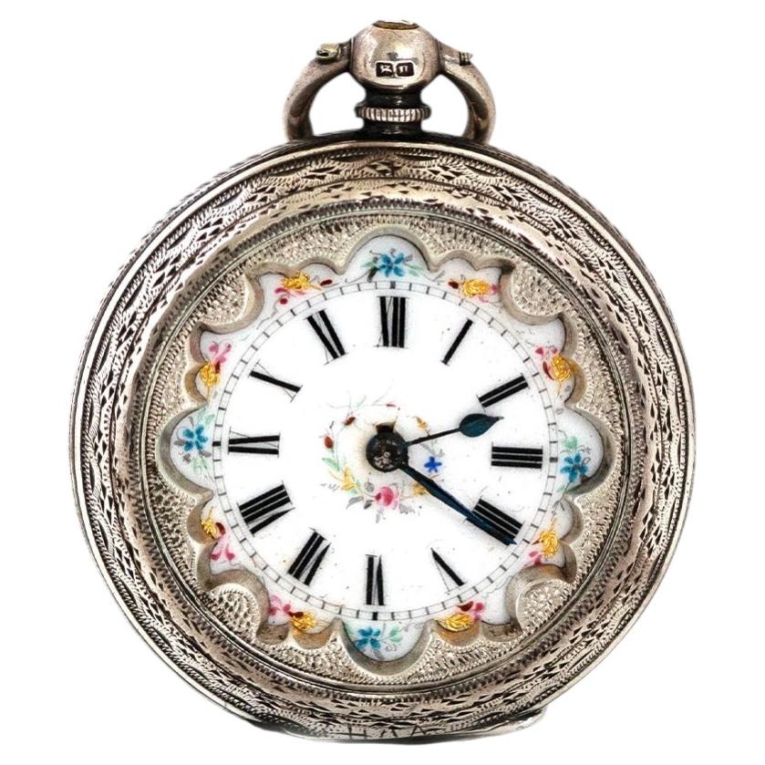 Antike viktorianische 1887 Damen Taschenuhr aus Silber