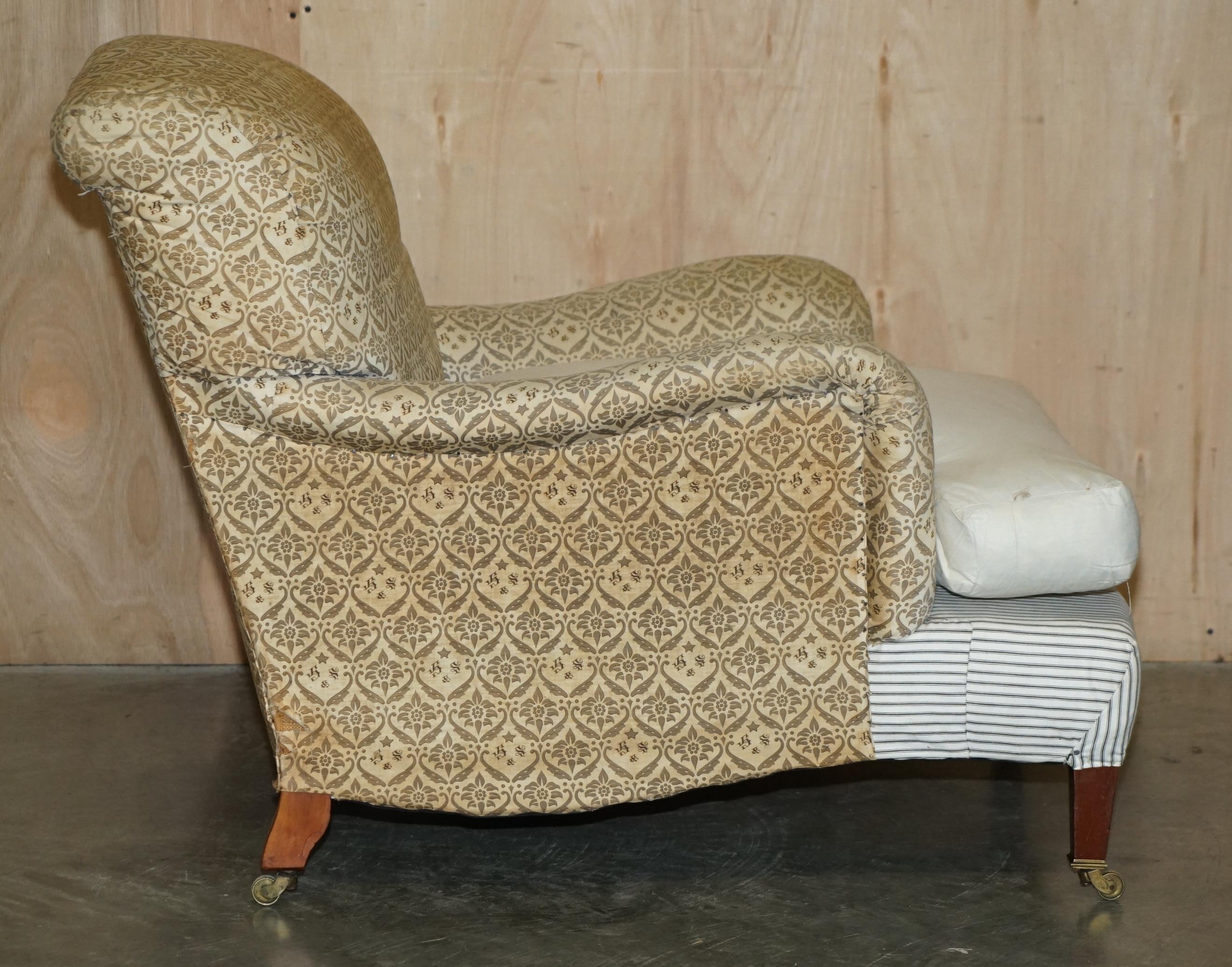 ANTIQUE VICTORIAN 1890 ORIGINAL TICKING FABRIC HOWARD & SON'S IVOR ARMCHAiR 4