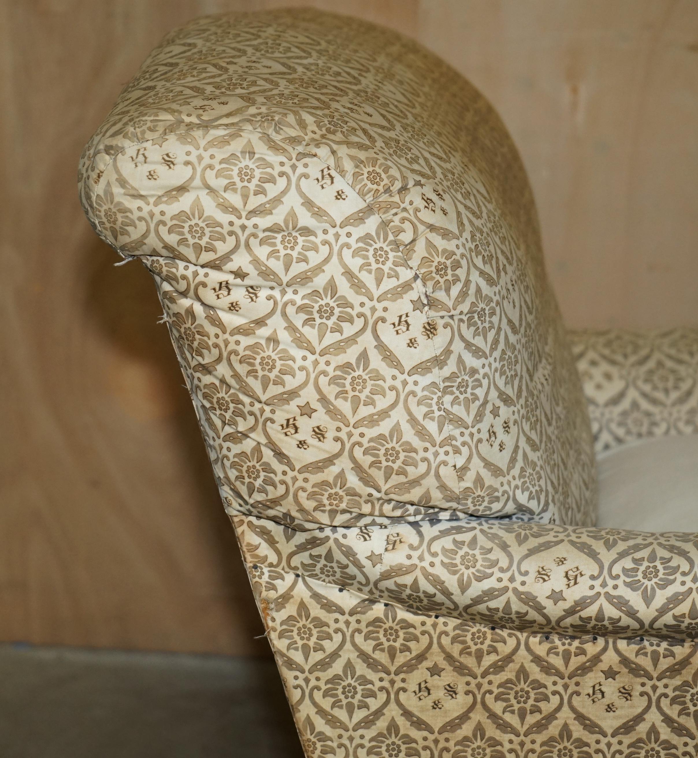 ANTIQUE VICTORIAN 1890 ORIGINAL TICKING FABRIC HOWARD & SON'S IVOR ARMCHAiR 6
