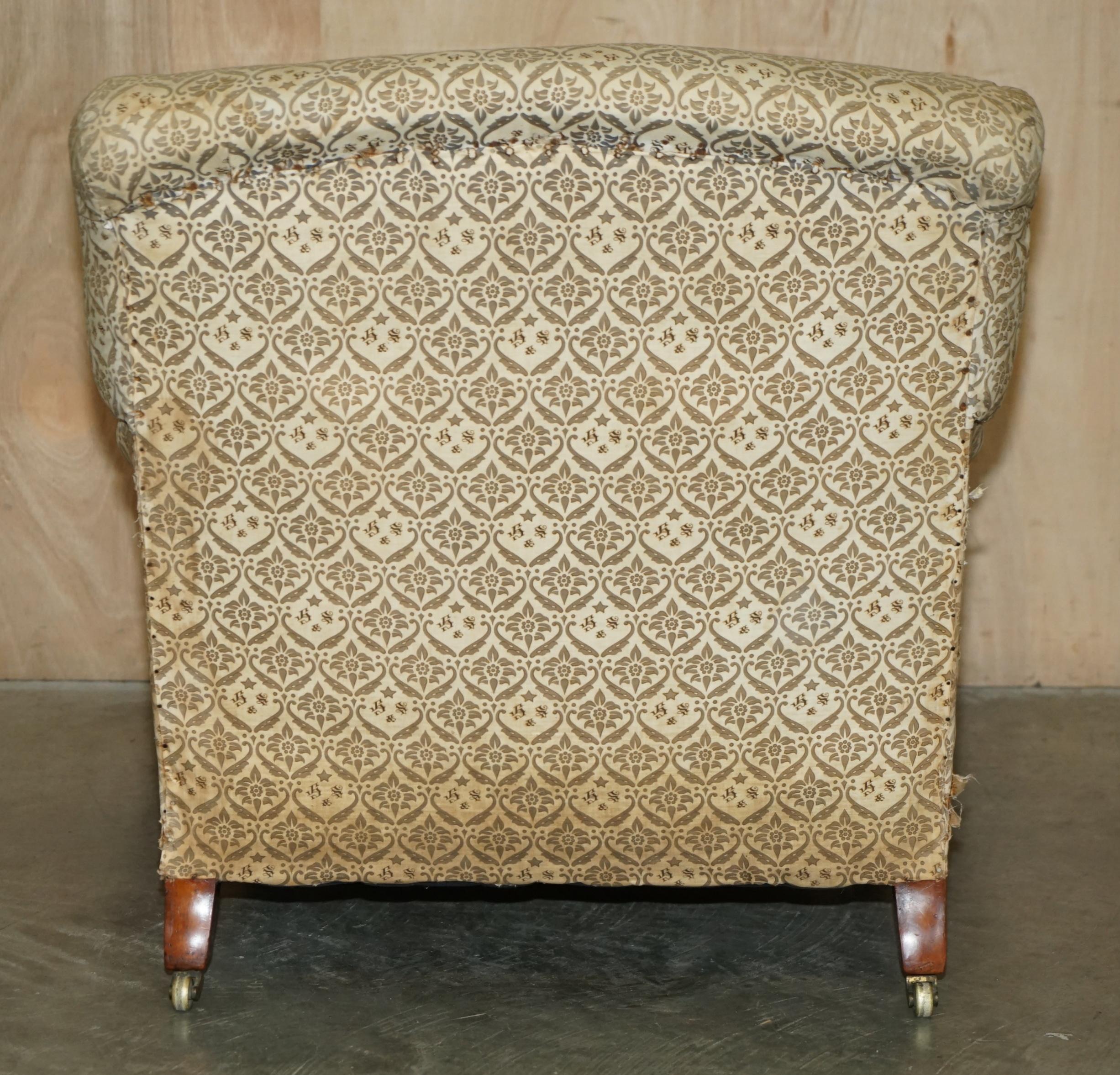 ANTIQUE VICTORIAN 1890 ORIGINAL TICKING FABRIC HOWARD & SON'S IVOR ARMCHAiR 7