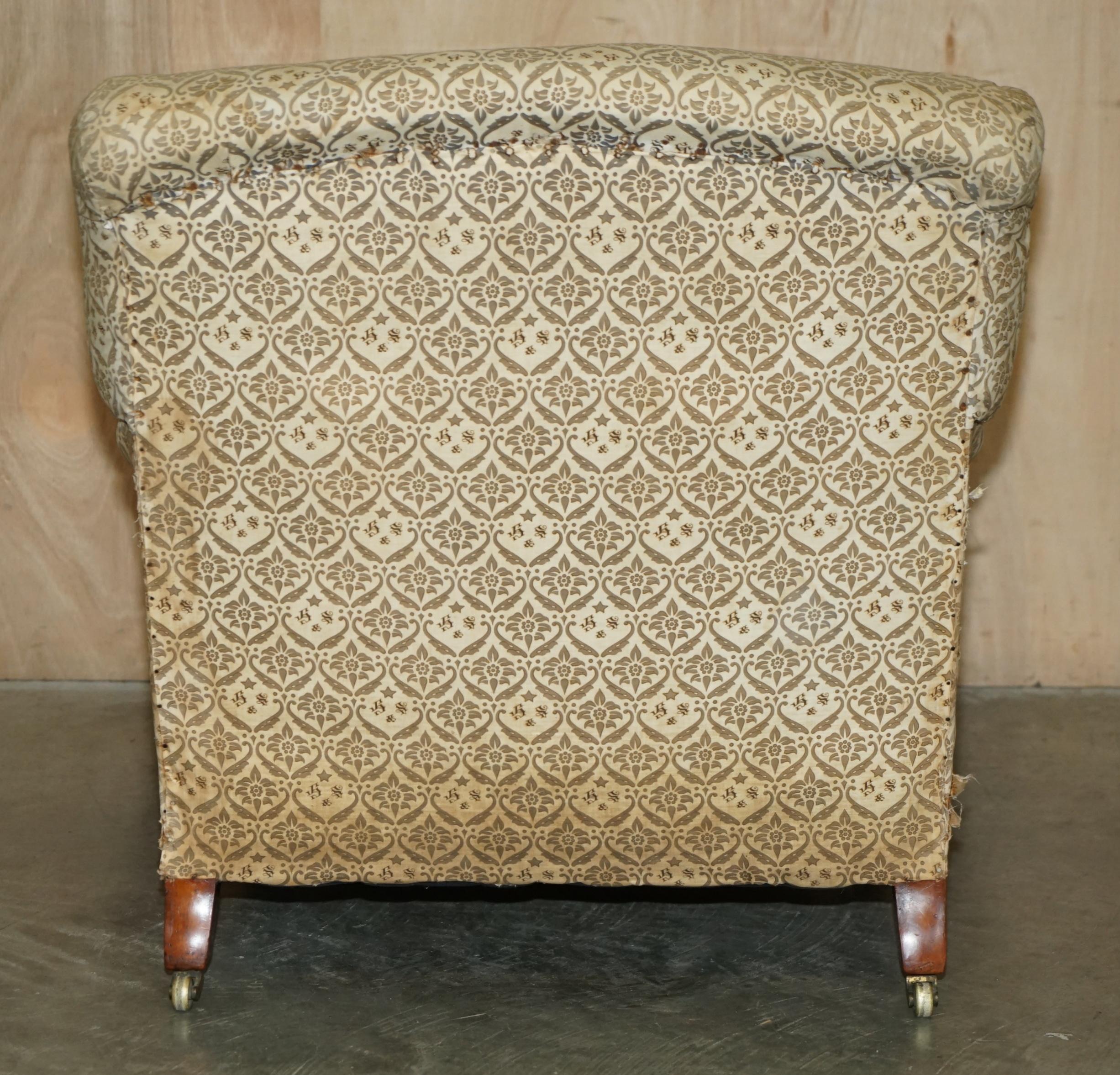 ANTIQUE VICTORIAN 1890 ORIGINAL TICKING FABRIC HOWARD & SON'S IVOR ARMCHAiR For Sale 9