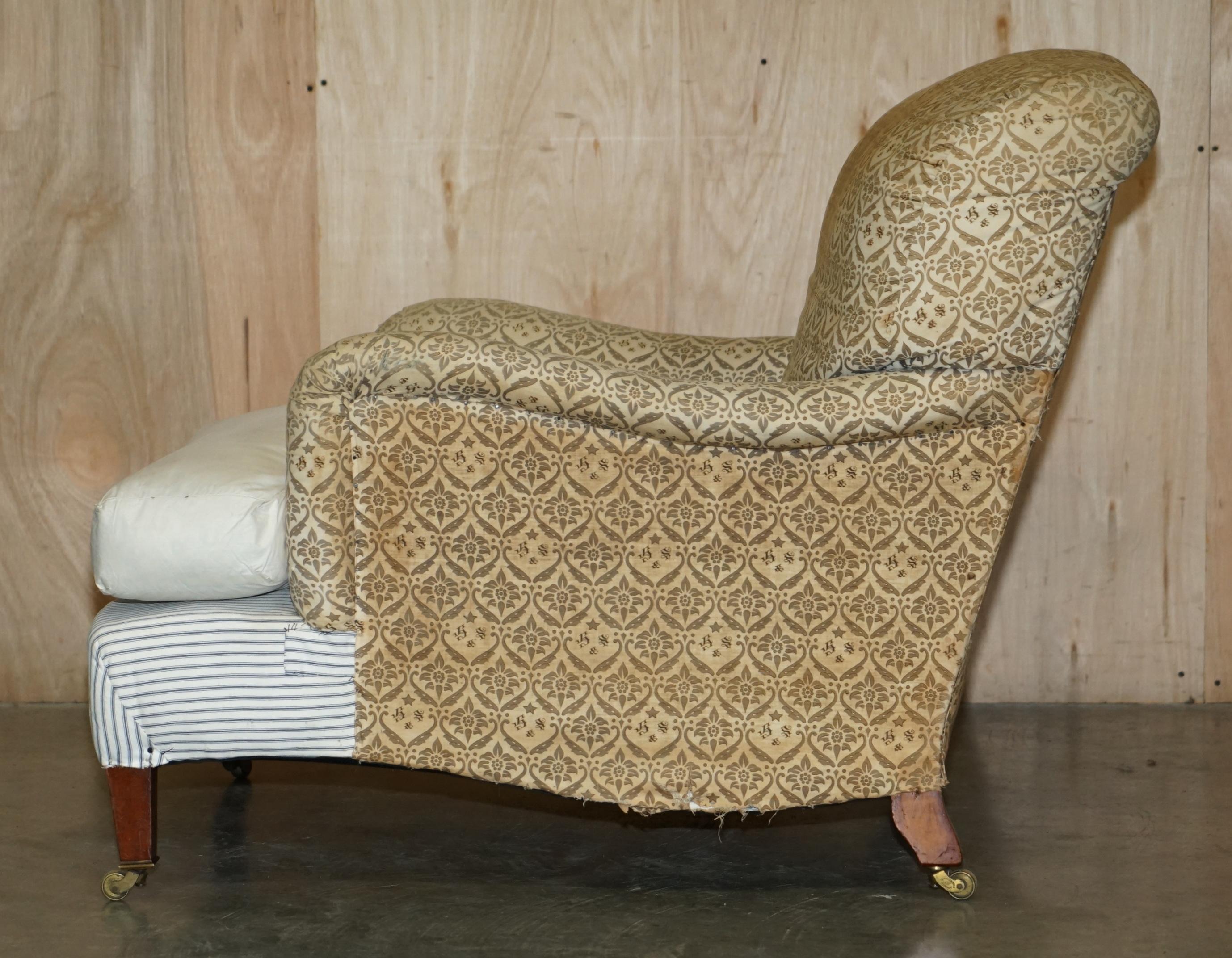 ANTIQUE VICTORIAN 1890 ORIGINAL TICKING FABRIC HOWARD & SON'S IVOR ARMCHAiR 8