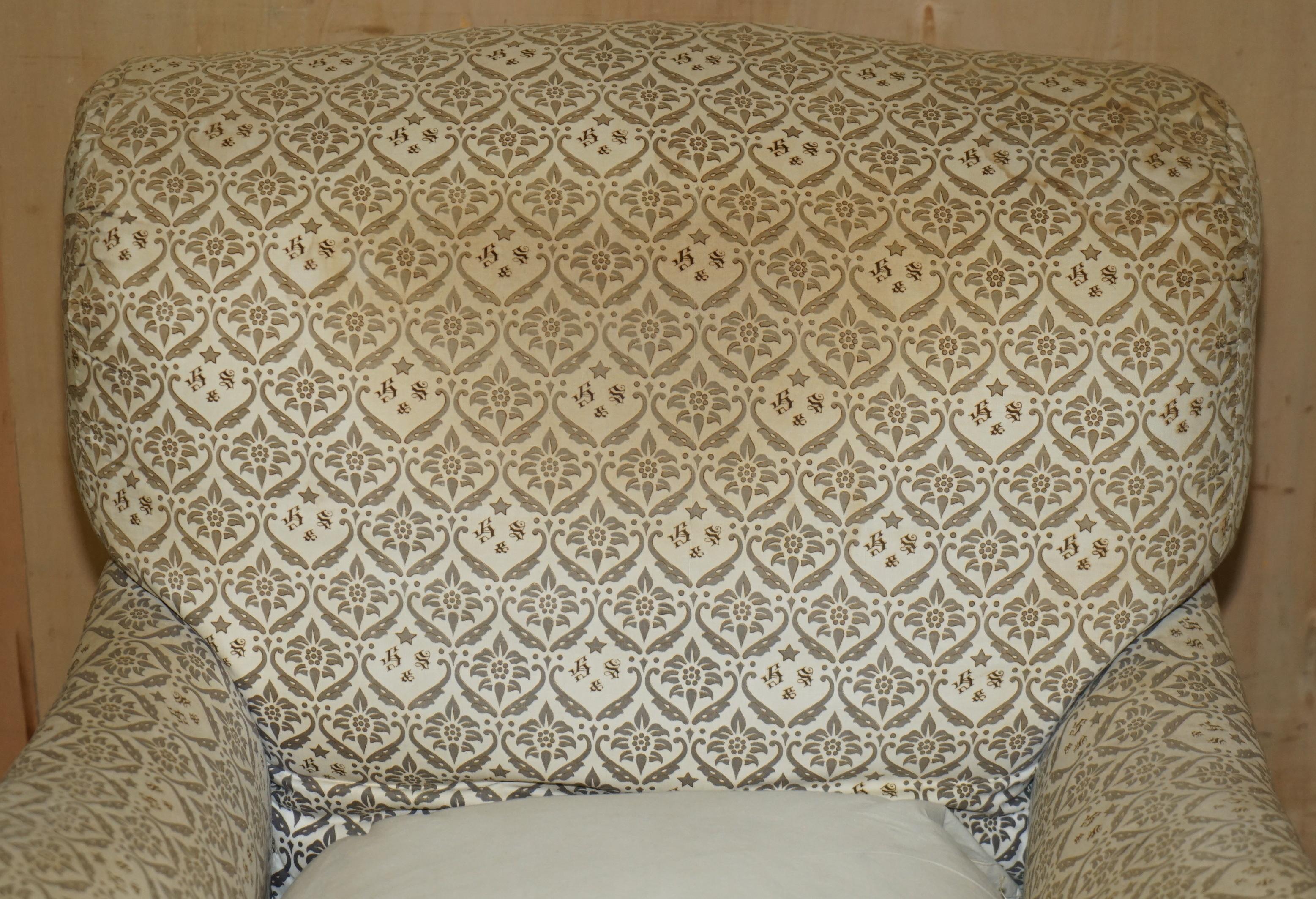 Hand-Crafted ANTIQUE VICTORIAN 1890 ORIGINAL TICKING FABRIC HOWARD & SON'S IVOR ARMCHAiR
