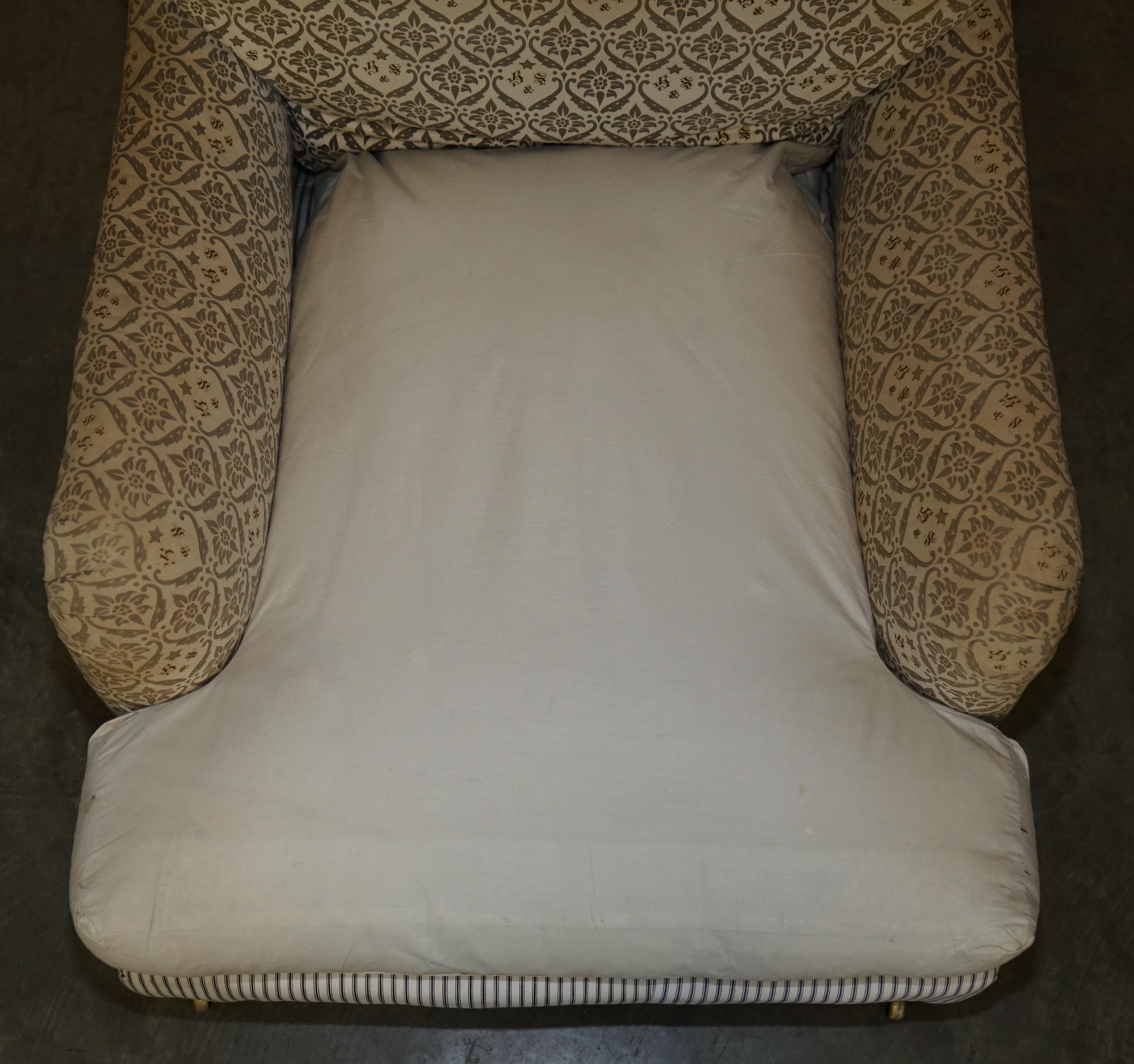 Late 19th Century ANTIQUE VICTORIAN 1890 ORIGINAL TICKING FABRIC HOWARD & SON'S IVOR ARMCHAiR