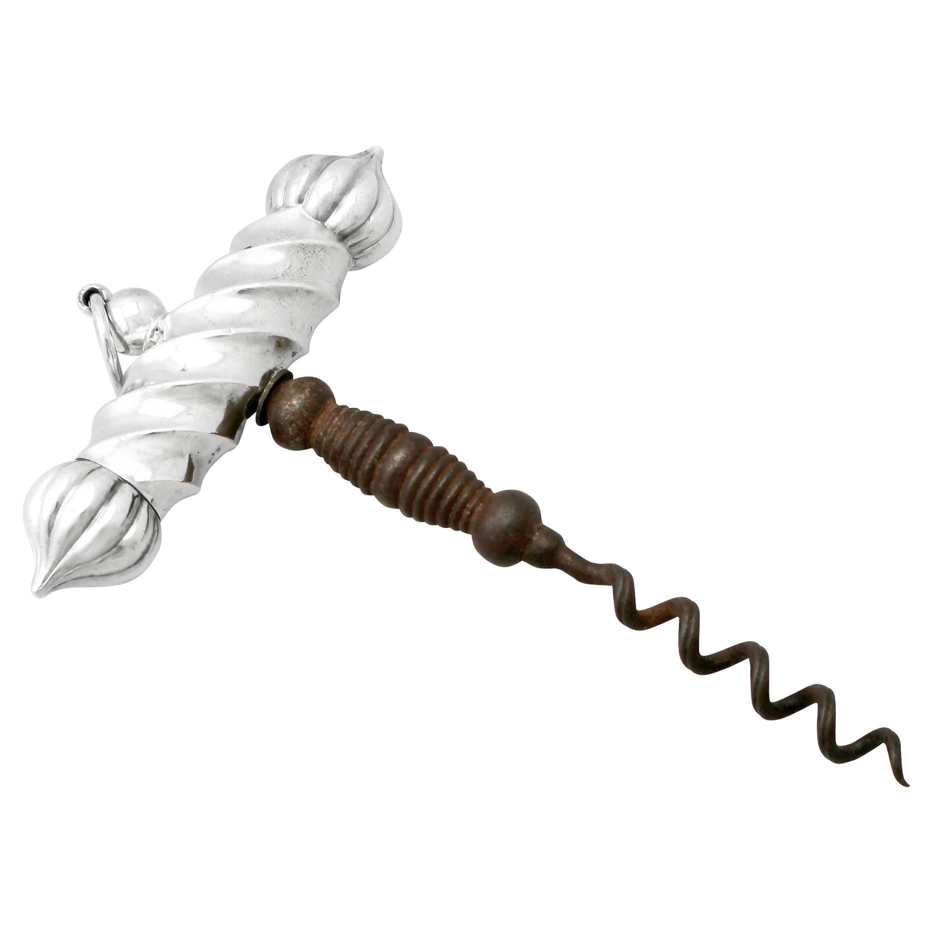 Sterling Silver Antique Victorian 1890 Corkscrew For Sale