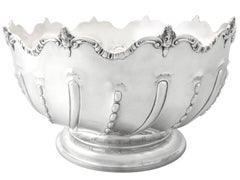 Antiguo cuenco victoriano grande de presentación de plata de ley