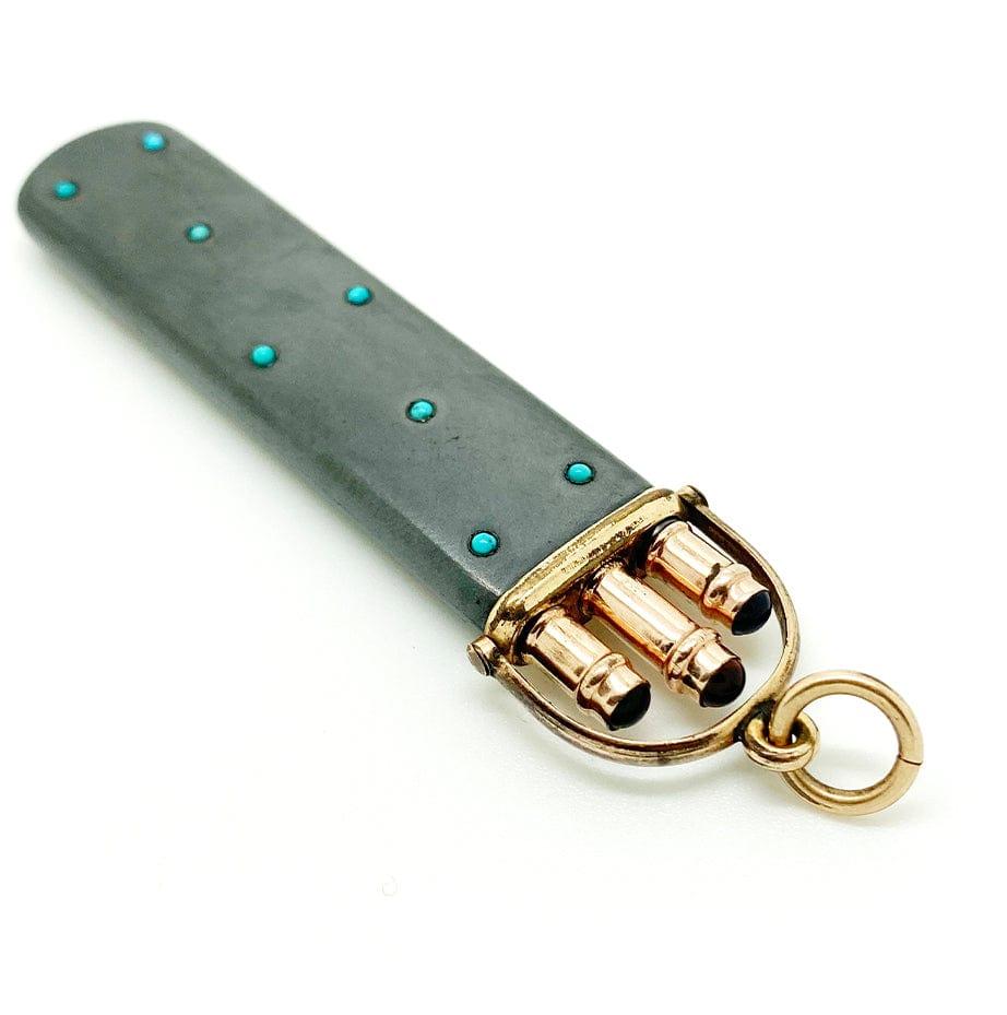 Antique Victorian 1890 Turquoise Gunmetal Pencil Holder In Excellent Condition For Sale In London, GB