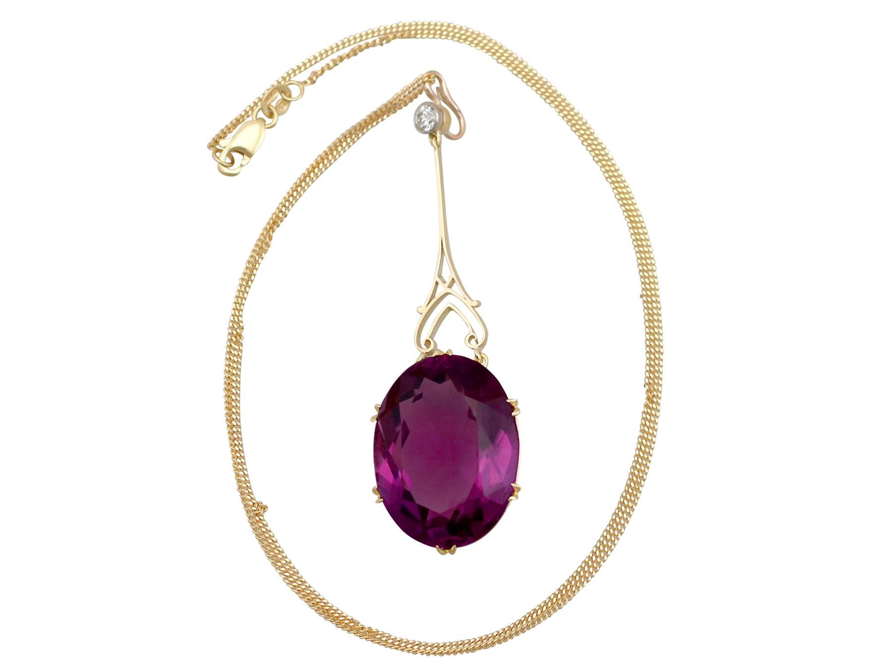 An impressive Victorian 24.63 carat amethyst and 0.15 carat diamond, 15k gold pendant and 18 karat gold chain; part of our diverse antique jewelry collections.

This fine and impressive oval cut amethyst pendant has been crafted in 15k yellow gold