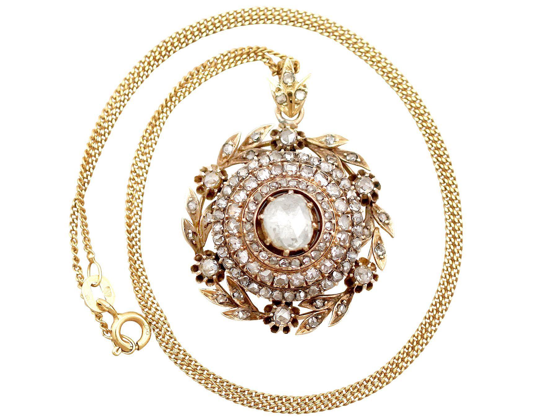 Oval Cut Antique Victorian 1890s 2.95 Carat Diamond and Yellow Gold Pendant
