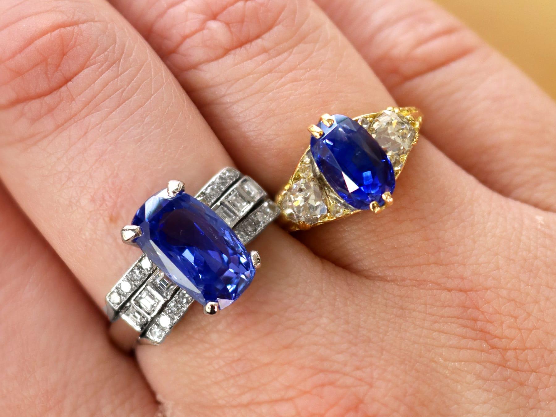 yellow gold natural blue sapphire victorian trilogy ring