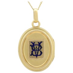 Antique Victorian 1890s Blue Enamel and Yellow Gold Locket