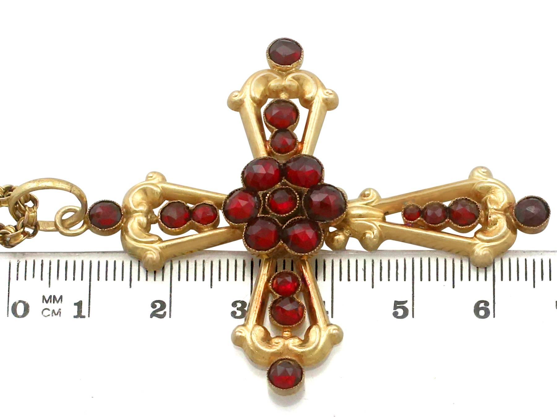 Late Victorian Antique Victorian 1890s Garnet Yellow Gold Cross Pendant
