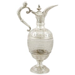 Antique Victorien 1890s argent sterling et verre Claret Jug par Carrington & Co.