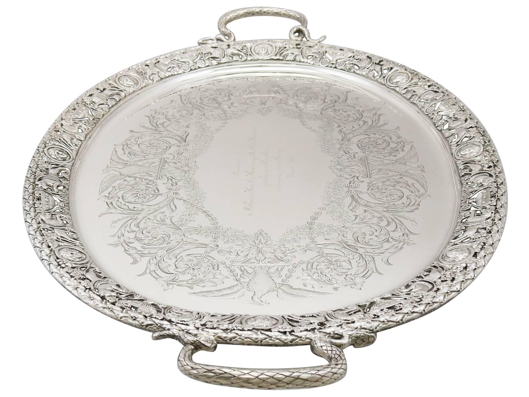 British Antique Victorian 1894 Sterling Silver Tea Tray by Mappin & Webb Ltd