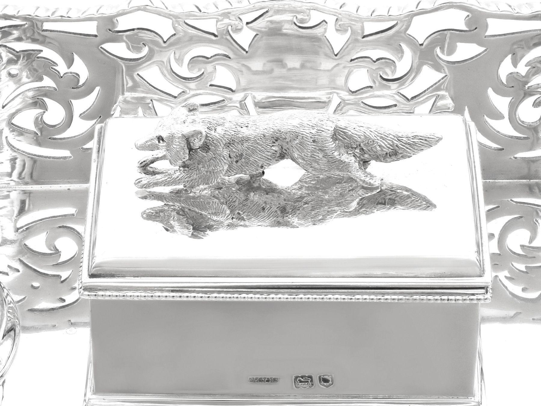 Late 19th Century Antique Victorian 1898 Sterling Silver Gallery Inkstand by John Grinsell & Sons For Sale