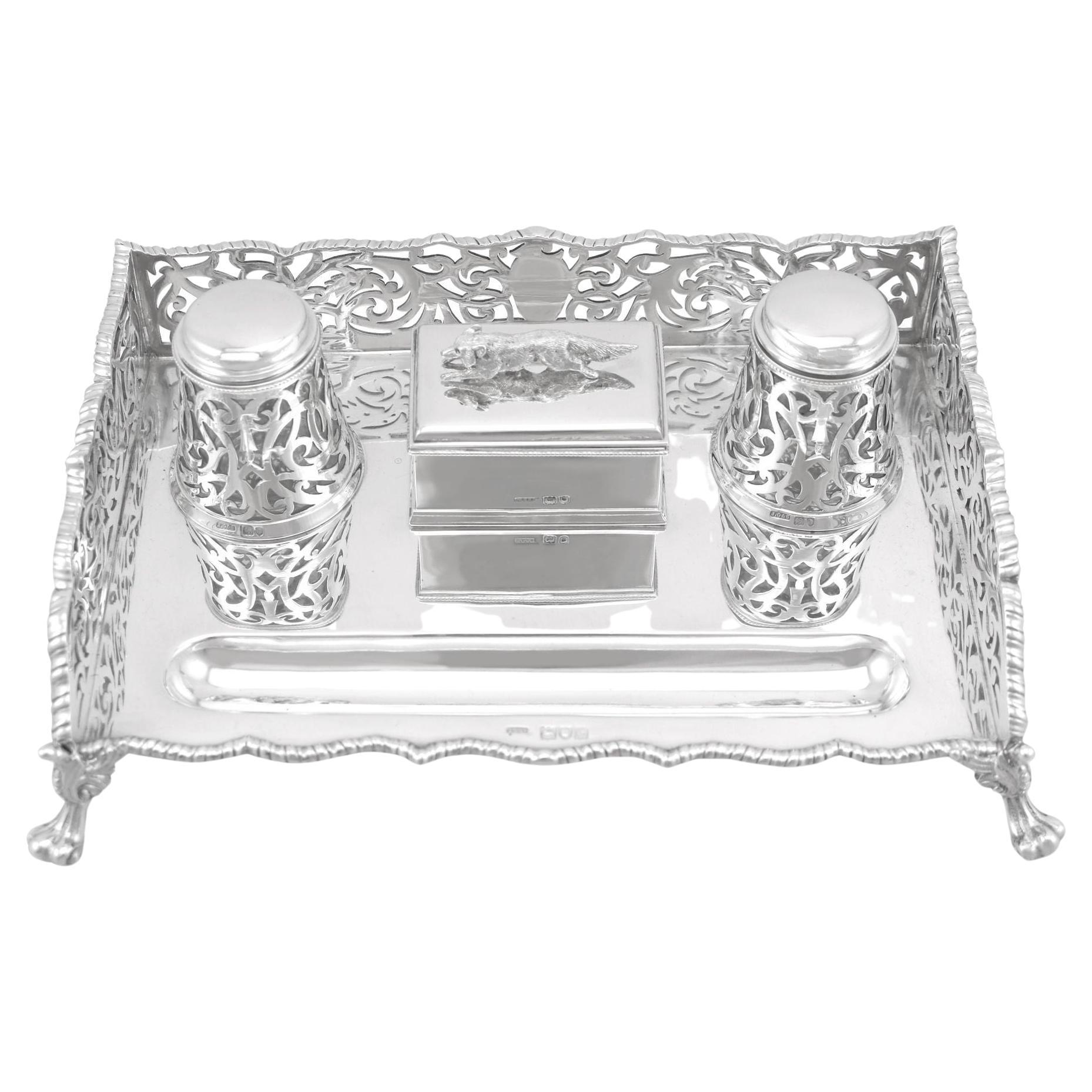John Grinsell & Sons Antique Victorian 1898 Sterling Silver Gallery Inkstand