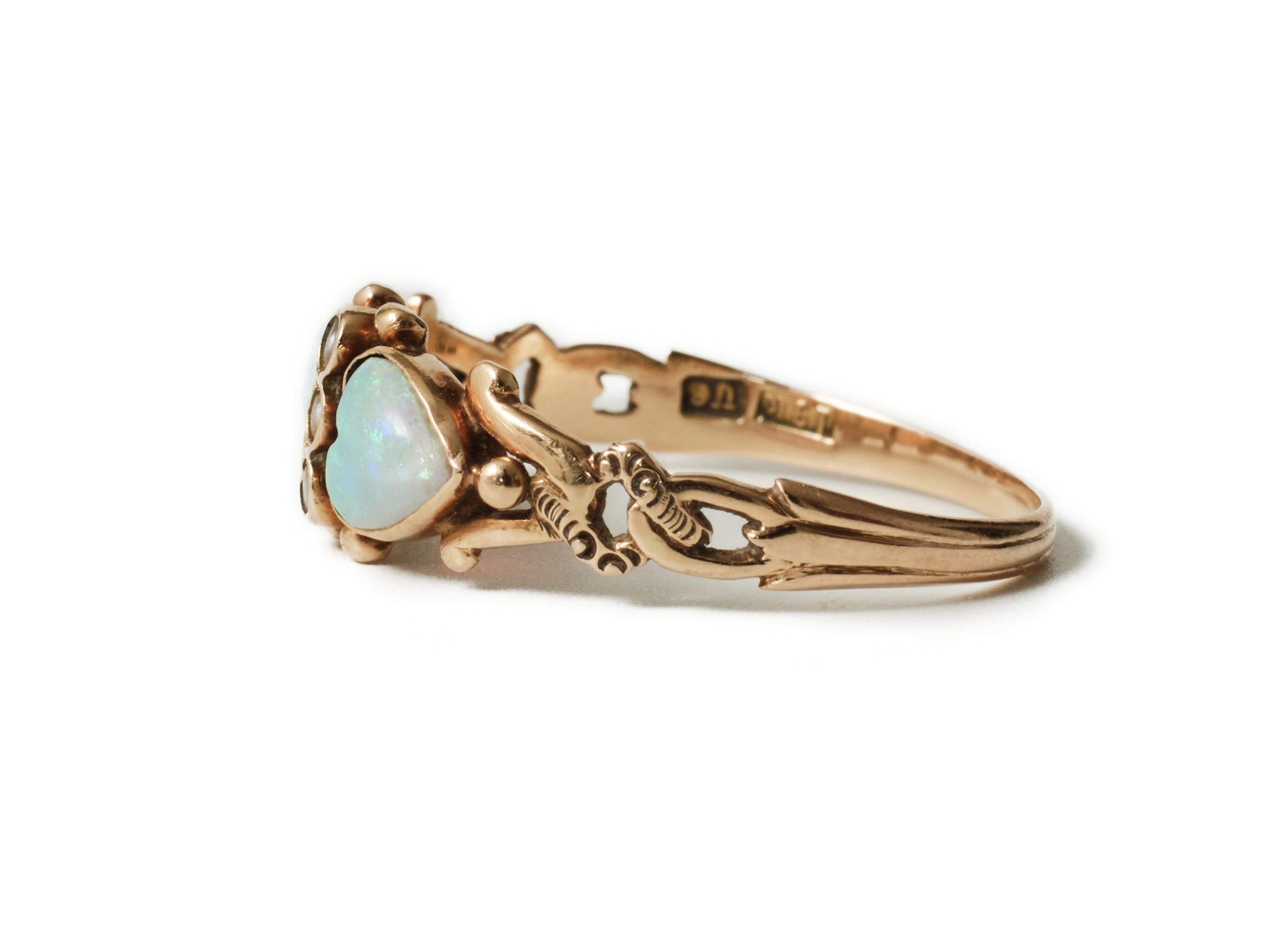 Heart Cut Antique Victorian 1898 two opal hearts, 'toi et moi' / 'you and me', ring