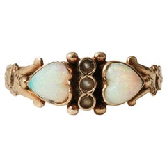 Antique Victorian 1898 two opal hearts, 'toi et moi' / 'you and me', ring