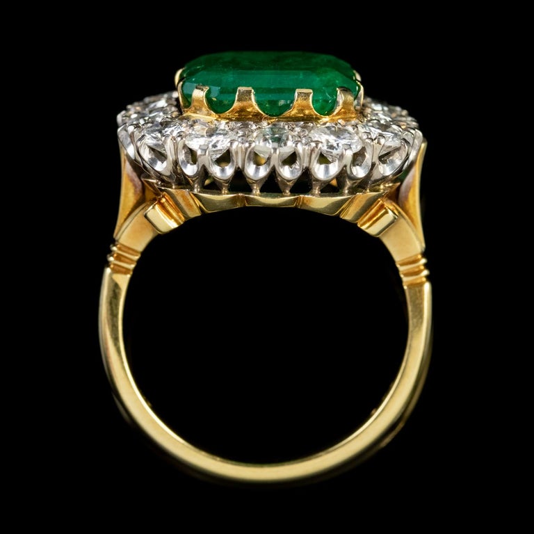 Antique Victorian 18ct Gold 4.50ct circa 1900 Emerald Diamond Cluster ...