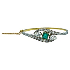 Bracelet victorien ancien en or 18ct avec diamants et émeraude naturelle