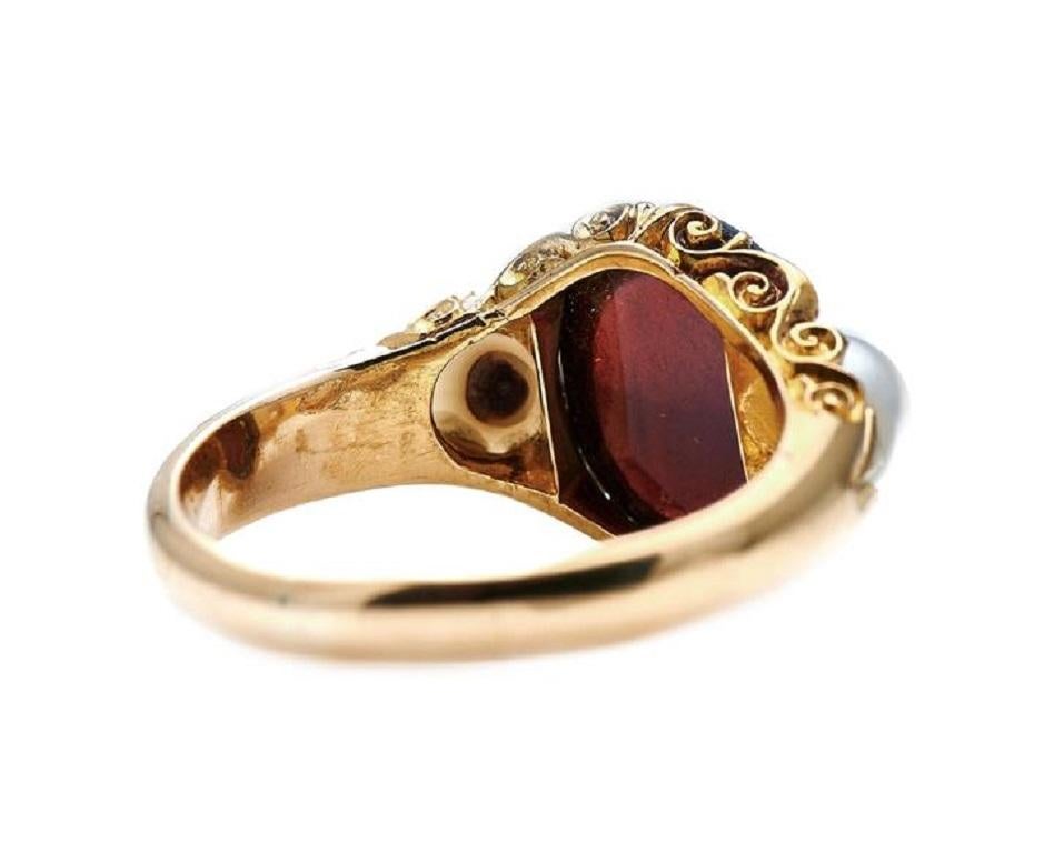 Women's Antique, Victorian, 18ct Gold, Cabochon Garnet and Natural Pearl Ring For Sale