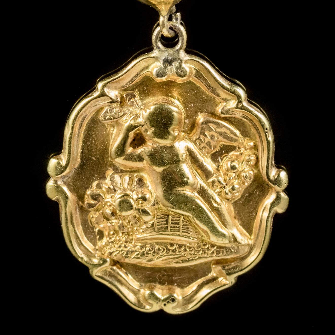 Antique Victorian 18 Carat Gold Cherub Drop Earrings, circa 1900 1