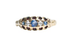 Antique Victorian 18ct Gold Diamond And Sapphire Five Stone Ring