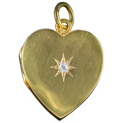 Antique Victorian 18 Carat Gold Diamond Heart Locket Pendant, circa 1900