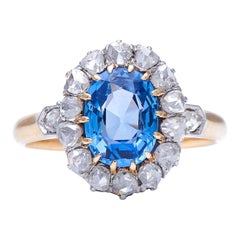 Antique Victorian 18 Carat Gold Natural ‘Cornflower’ Ceylon Sapphire and Diamond