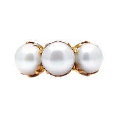 Antique, Victorian, 18ct Gold, Natural Pearl Three-Stone Ring