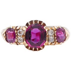 Antique Victorian, 18 Carat Gold, Natural Ruby and Diamond Half Hoop Ring